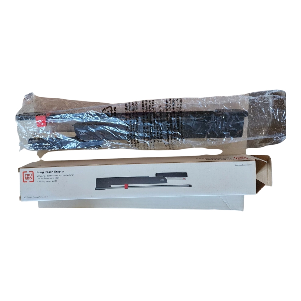 TRU RED Long Reach Stapler 20-Sheet Capacity Black TR58085